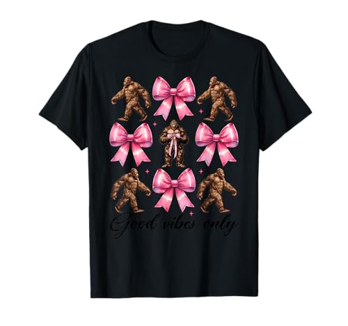 Lustiger Bigfoot Sasquatch Girl Coquette Bow Only Good Vibes T-Shirt Lustiger Bigfoot Sasquatch Girl Coquette Bow Only Good Vibes T-Shirt von Womens Pink Coquette Bow Bigfoot Sasquatch Gifts