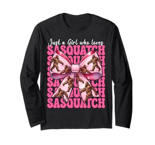Nur EIN Mädchen, das Sasquatch Bigfoot Coquette Bow liebt Langarmshirt von Womens Pink Coquette Bow Bigfoot Sasquatch Gifts