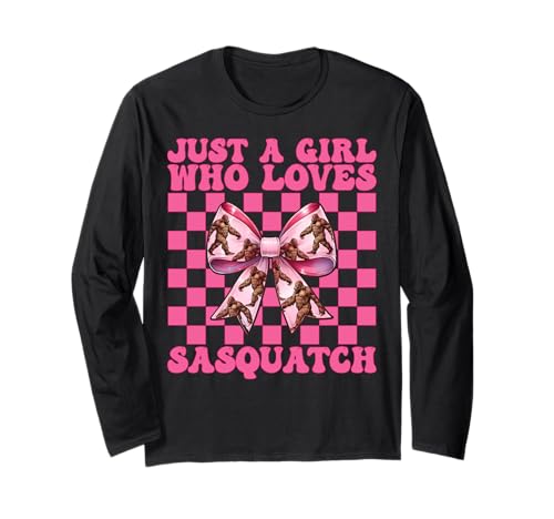 Nur EIN Mädchen, das Sasquatch Bigfoot Coquette Bow liebt Langarmshirt von Womens Pink Coquette Bow Bigfoot Sasquatch Gifts