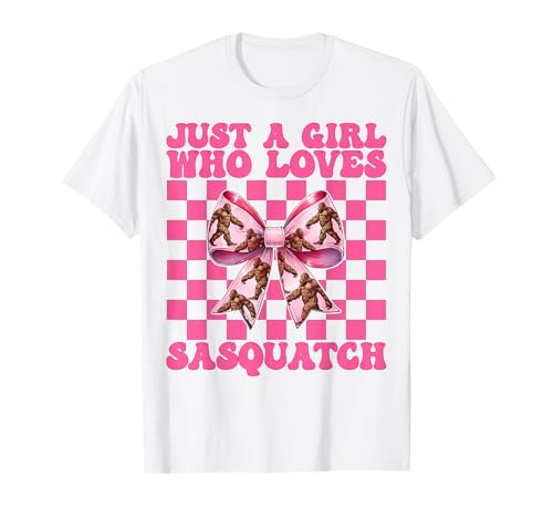 Nur EIN Mädchen, das Sasquatch Bigfoot Coquette Bow liebt T-Shirt von Womens Pink Coquette Bow Bigfoot Sasquatch Gifts