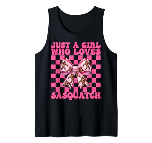 Nur EIN Mädchen, das Sasquatch Bigfoot Coquette Bow liebt Tank Top von Womens Pink Coquette Bow Bigfoot Sasquatch Gifts