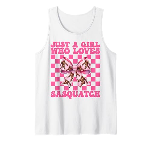 Nur EIN Mädchen, das Sasquatch Bigfoot Coquette Bow liebt Tank Top von Womens Pink Coquette Bow Bigfoot Sasquatch Gifts