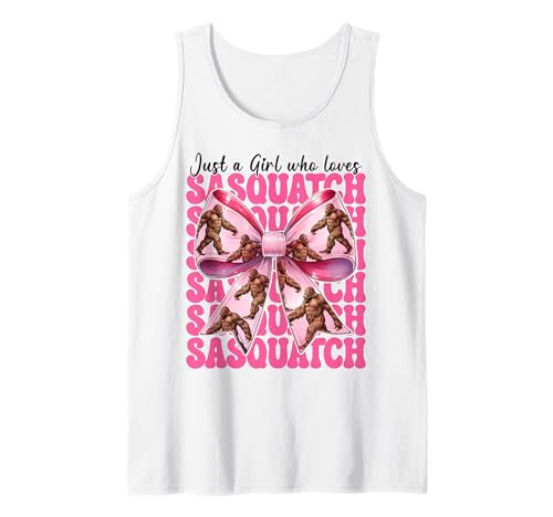Nur EIN Mädchen, das Sasquatch Bigfoot Coquette Bow liebt Tank Top von Womens Pink Coquette Bow Bigfoot Sasquatch Gifts
