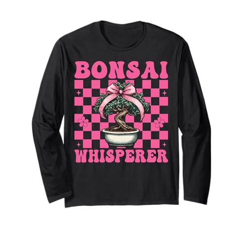 Bonsai Whisperer Tree Japanisches Zen Girl Mom Kokette Bogen Langarmshirt von Womens Pink Coquette Bow Bonsai Tree Zen Gifts