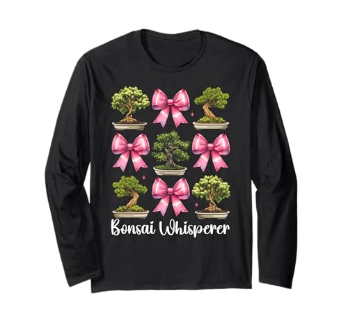 Bonsai Whisperer Tree Japanisches Zen Girl Mom Kokette Bogen Langarmshirt von Womens Pink Coquette Bow Bonsai Tree Zen Gifts