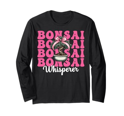 Bonsai Whisperer Tree Japanisches Zen Girl Mom Kokette Bogen Langarmshirt von Womens Pink Coquette Bow Bonsai Tree Zen Gifts