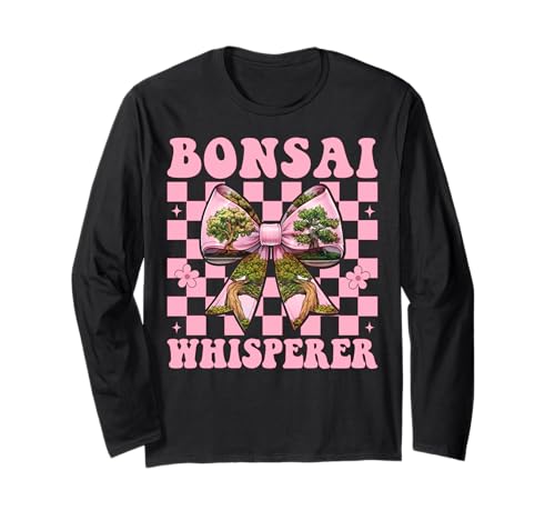 Bonsai Whisperer Tree Japanisches Zen Girl Mom Kokette Bogen Langarmshirt von Womens Pink Coquette Bow Bonsai Tree Zen Gifts