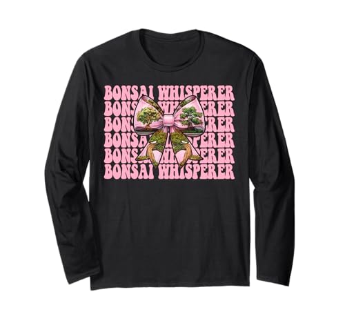 Bonsai Whisperer Tree Japanisches Zen Girl Mom Kokette Bogen Langarmshirt von Womens Pink Coquette Bow Bonsai Tree Zen Gifts