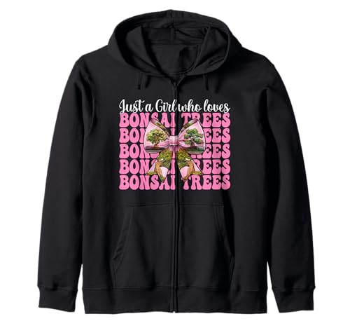Just a Girl Who Loves Bonsai Trees Japanische Zen Kokette Schleife Kapuzenjacke von Womens Pink Coquette Bow Bonsai Tree Zen Gifts