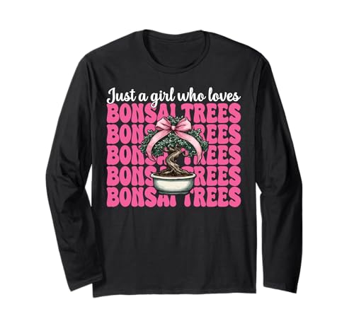 Just a Girl Who Loves Bonsai Trees Japanische Zen Kokette Schleife Langarmshirt von Womens Pink Coquette Bow Bonsai Tree Zen Gifts