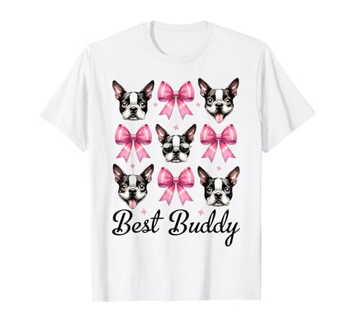 Best Buddy Boston Terrier, Bostie, Hund, Mädchen, Mama, Kokettenbogen T-Shirt von Womens Pink Coquette Bow Boston Terrier Dog Gifts