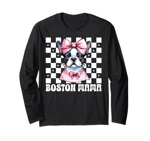 Boston Mama Boston Terrier Mom Bostie Hundeschleife Langarmshirt Boston Mama Boston Terrier Mom Bostie Hundeschleife Langarmshirt von Womens Pink Coquette Bow Boston Terrier Dog Gifts