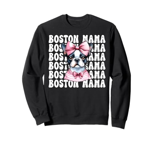 Boston Mama Boston Terrier Mom Bostie Hundeschleife Sweatshirt Boston Mama Boston Terrier Mom Bostie Hundeschleife Sweatshirt von Womens Pink Coquette Bow Boston Terrier Dog Gifts