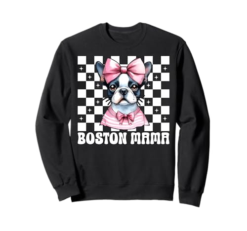 Boston Mama Boston Terrier Mom Bostie Hundeschleife Sweatshirt Boston Mama Boston Terrier Mom Bostie Hundeschleife Sweatshirt von Womens Pink Coquette Bow Boston Terrier Dog Gifts