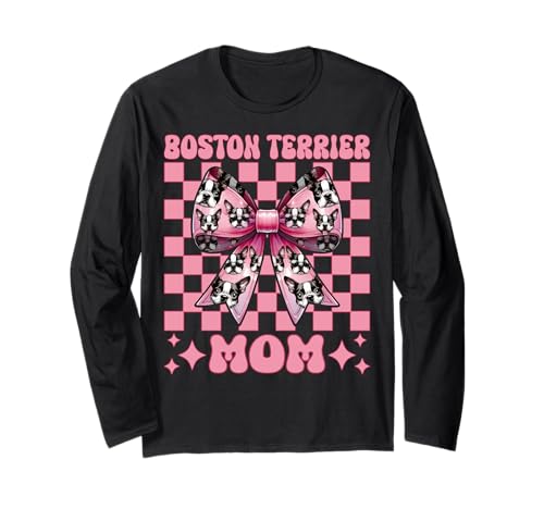 Boston Terrier Mama Mama Bostie Hund Langarmshirt Boston Terrier Mama Mama Bostie Hund Langarmshirt von Womens Pink Coquette Bow Boston Terrier Dog Gifts