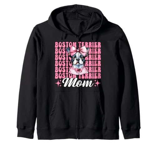 Boston Terrier Mom Mama Bostie Hund Muttertag Kokette Schleife Kapuzenjacke Boston Terrier Mom Mama Bostie Hund Muttertag Kokette Schleife Kapuzenjacke von Womens Pink Coquette Bow Boston Terrier Dog Gifts