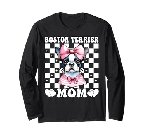 Boston Terrier Mom Mama Bostie Hund Muttertag Kokette Schleife Langarmshirt Boston Terrier Mom Mama Bostie Hund Muttertag Kokette Schleife Langarmshirt von Womens Pink Coquette Bow Boston Terrier Dog Gifts