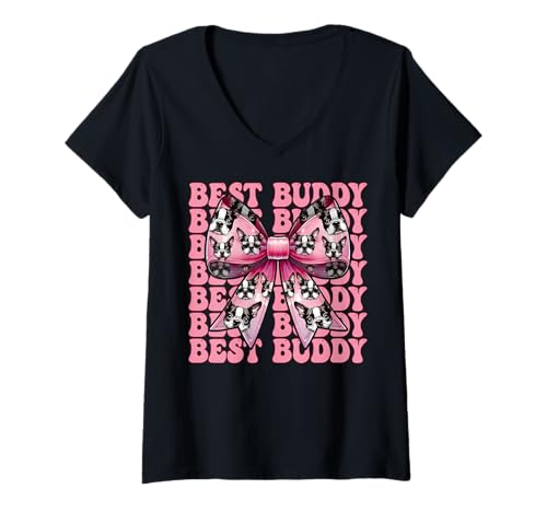 Damen Best Buddy Boston Terrier, Bostie, Hund, Mädchen, Mama, Kokettenbogen T-Shirt mit V-Ausschnitt Damen Best Buddy Boston Terrier, Bostie, Hund, Mädchen, Mama, Kokettenbogen T-Shirt mit V-Ausschnitt von Womens Pink Coquette Bow Boston Terrier Dog Gifts