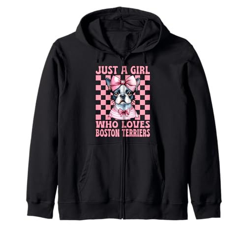Just A Girl Who Loves Boston Terrier Boston Terrier Kapuzenjacke von Womens Pink Coquette Bow Boston Terrier Dog Gifts