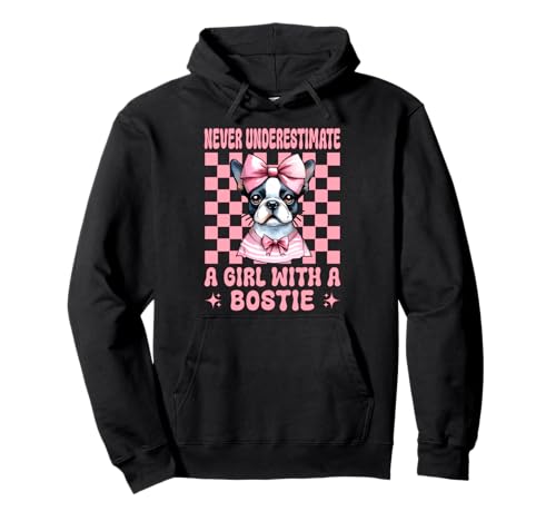 Unterschätzen Sie Niemals EIN Mädchen mit einem Bostie Boston Terrier Pullover Hoodie von Womens Pink Coquette Bow Boston Terrier Dog Gifts