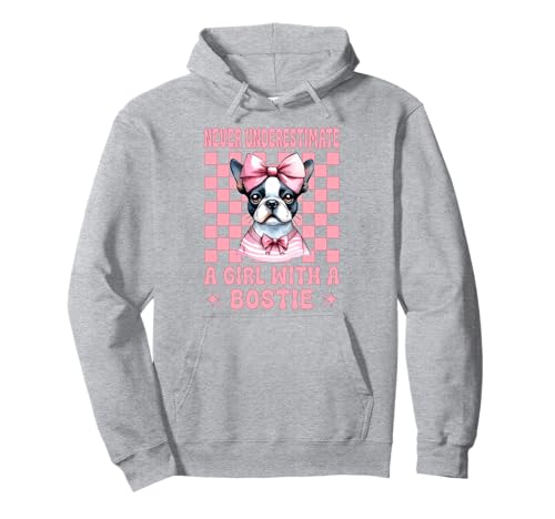 Unterschätzen Sie Niemals EIN Mädchen mit einem Bostie Boston Terrier Pullover Hoodie von Womens Pink Coquette Bow Boston Terrier Dog Gifts