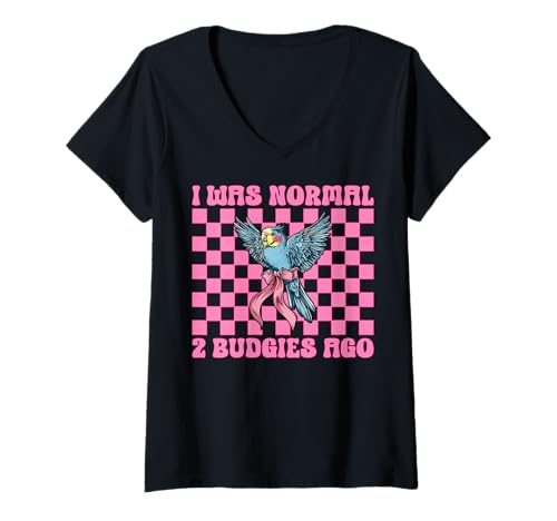 Damen I was Normal 2 Wellensittiche Ago Wellensittich Papagei Mädchen Mama T-Shirt mit V-Ausschnitt von Womens Pink Coquette Bow Budgie Budgerigar Gifts