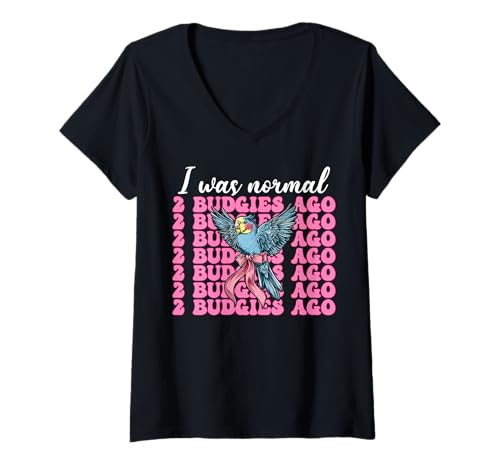 Damen I was Normal 2 Wellensittiche Ago Wellensittich Papagei Mädchen Mama T-Shirt mit V-Ausschnitt von Womens Pink Coquette Bow Budgie Budgerigar Gifts