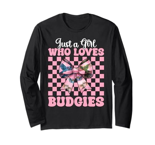 Just A Girl Who Loves Wellensittich Mädchen Wellensittich Papagei Langarmshirt von Womens Pink Coquette Bow Budgie Budgerigar Gifts