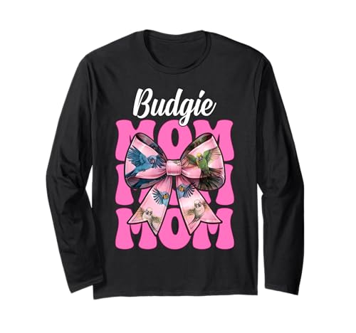 Wellensittich Mama Wellensittich Papagei Muttertag Kokette Schleife Langarmshirt Wellensittich Mama Wellensittich Papagei Muttertag Kokette Schleife Langarmshirt von Womens Pink Coquette Bow Budgie Budgerigar Gifts