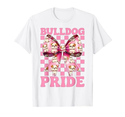Bulldog Pride Kokettenbogen für Mädchen, Bulldogge, Mama T-Shirt Bulldog Pride Kokettenbogen für Mädchen, Bulldogge, Mama T-Shirt von Womens Pink Coquette Bow Bulldog Dog Gifts