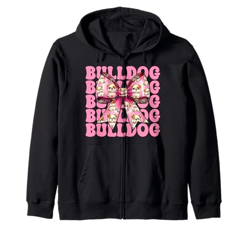 Bulldogge Hund Mädchen Bulldogge Mama Kokette Schleife Kapuzenjacke Bulldogge Hund Mädchen Bulldogge Mama Kokette Schleife Kapuzenjacke von Womens Pink Coquette Bow Bulldog Dog Gifts