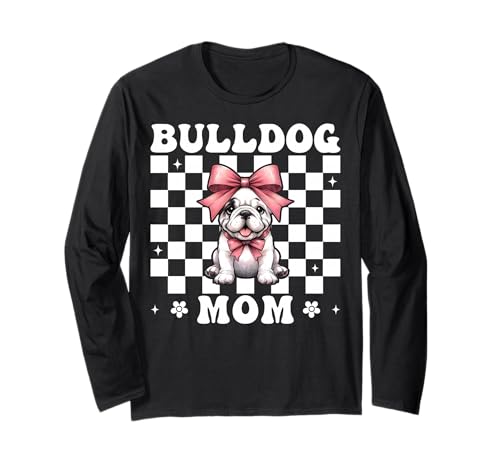 Bulldogge Mama Bulldogge Mama Hund Muttertag Kokette Langarmshirt von Womens Pink Coquette Bow Bulldog Dog Gifts