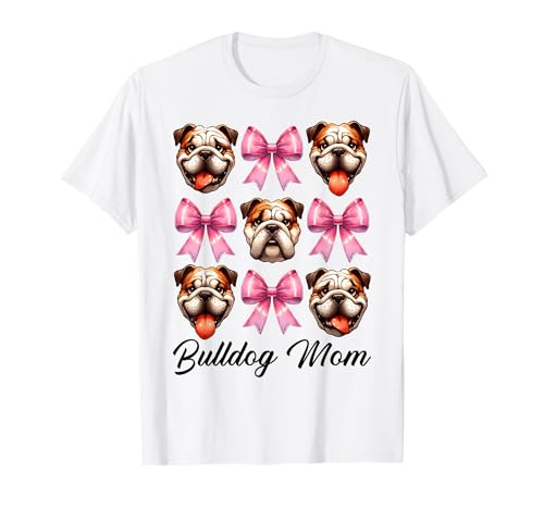 Bulldogge Mama Bulldogge Mama Hund Muttertag Kokette T-Shirt von Womens Pink Coquette Bow Bulldog Dog Gifts