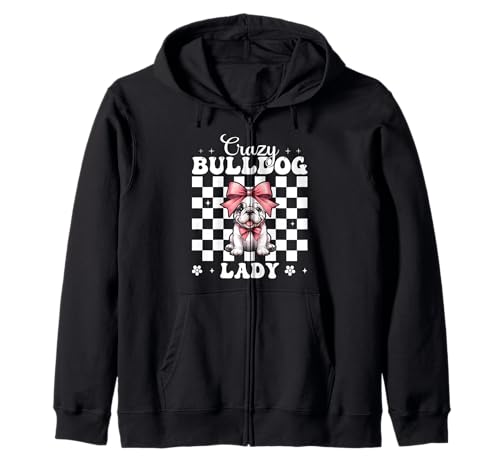 Crazy Bulldog Lady Dog Girl Bulldogge Mama Kokette Bogen Kapuzenjacke von Womens Pink Coquette Bow Bulldog Dog Gifts