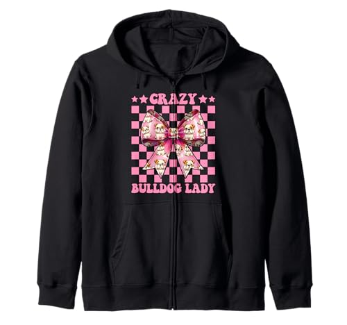 Crazy Bulldog Lady Dog Girl Bulldogge Mama Kokette Bogen Kapuzenjacke Crazy Bulldog Lady Dog Girl Bulldogge Mama Kokette Bogen Kapuzenjacke von Womens Pink Coquette Bow Bulldog Dog Gifts