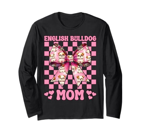 Englische Bulldogge Mama Bulldogge Mama Hund Muttertag Kokette Langarmshirt von Womens Pink Coquette Bow Bulldog Dog Gifts