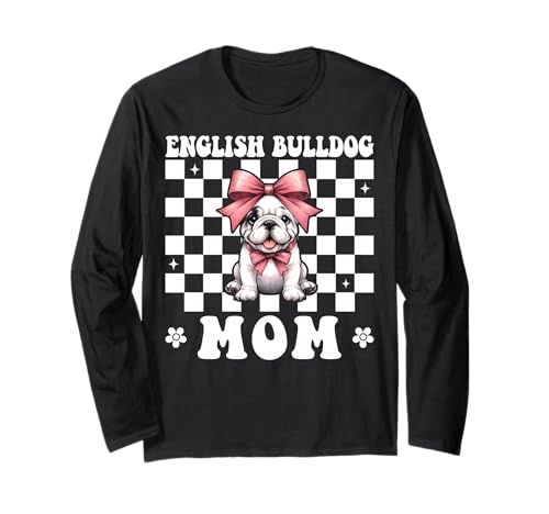 Englische Bulldogge Mama Bulldogge Mama Hund Muttertag Kokette Langarmshirt Englische Bulldogge Mama Bulldogge Mama Hund Muttertag Kokette Langarmshirt von Womens Pink Coquette Bow Bulldog Dog Gifts