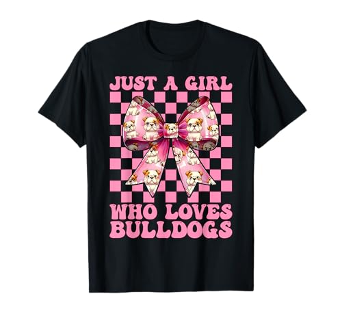 Just A Girl Who Loves Bulldogge Bulldog Kokette Schleife T-Shirt Just A Girl Who Loves Bulldogge Bulldog Kokette Schleife T-Shirt von Womens Pink Coquette Bow Bulldog Dog Gifts