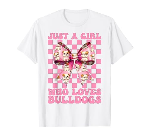 Just A Girl Who Loves Bulldogge Bulldog Kokette Schleife T-Shirt Just A Girl Who Loves Bulldogge Bulldog Kokette Schleife T-Shirt von Womens Pink Coquette Bow Bulldog Dog Gifts
