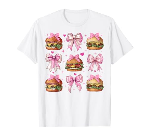 Burger Cheeseburger Hamburger Mädchen Kokette Schleife Rosa Mama T-Shirt von Womens Pink Coquette Bow Burger Cheeseburger Gifts
