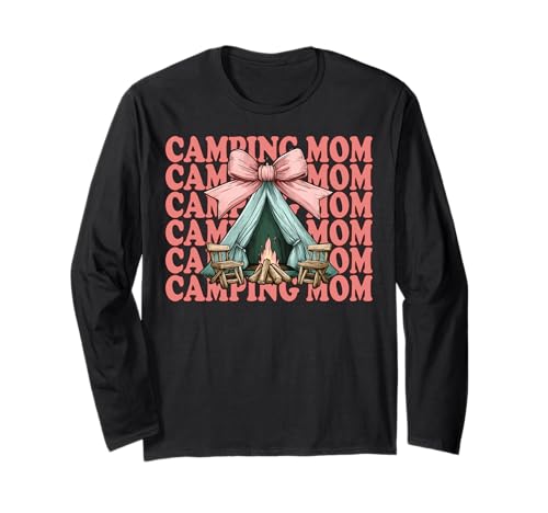 Camping Mama Camping Mama Camper Camp Muttertag Kokette Langarmshirt Camping Mama Camping Mama Camper Camp Muttertag Kokette Langarmshirt von Womens Pink Coquette Bow Camping Camper Camp Gifts