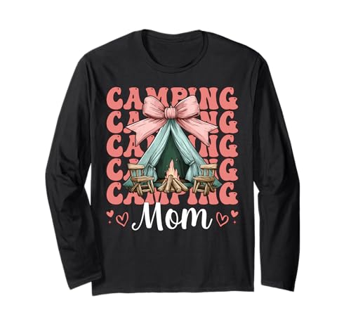 Camping Mama Camping Mama Camper Camp Muttertag Kokette Langarmshirt Camping Mama Camping Mama Camper Camp Muttertag Kokette Langarmshirt von Womens Pink Coquette Bow Camping Camper Camp Gifts