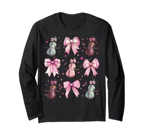 Celloinstrument Cellist Girl Coquette Bow Pink Mom Langarmshirt Celloinstrument Cellist Girl Coquette Bow Pink Mom Langarmshirt von Womens Pink Coquette Bow Cello Instrument Gifts