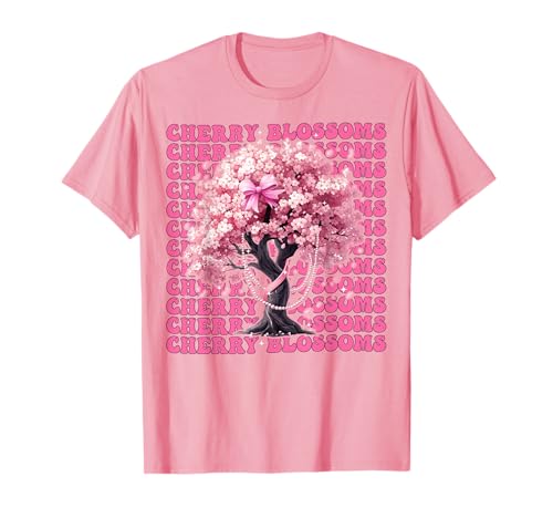 Kirschblüten Japanische Blume Ästhetische Kunst Sakura Girl T-Shirt von Womens Pink Coquette Bow Cherry Blossoms Gifts