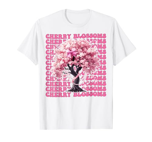 Kirschblüten Japanische Blume Ästhetische Kunst Sakura Girl T-Shirt von Womens Pink Coquette Bow Cherry Blossoms Gifts
