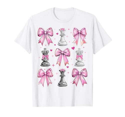 Schachspieler Master Chess Piece Girl Coquette Bow Pink Mom T-Shirt von Womens Pink Coquette Bow Chess Player Gifts