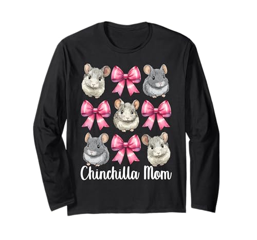 Chinchilla Mom Mama Muttertag Rosa Kokette Schleife Langarmshirt von Womens Pink Coquette Bow Chinchilla Pet Gifts