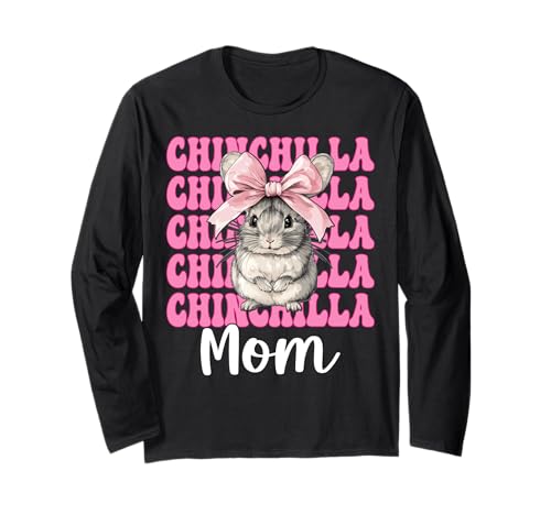 Chinchilla Mom Mama Muttertag Rosa Kokette Schleife Langarmshirt von Womens Pink Coquette Bow Chinchilla Pet Gifts