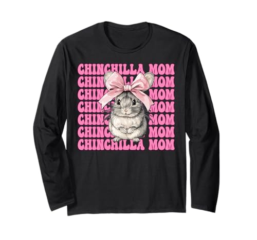Chinchilla Mom Mama Muttertag Rosa Kokette Schleife Langarmshirt von Womens Pink Coquette Bow Chinchilla Pet Gifts