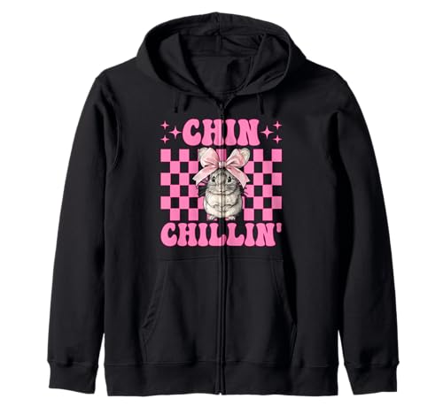 Chinchillin' Lustige Chinchilla Pet Girl Mom Coquette Bow Kapuzenjacke von Womens Pink Coquette Bow Chinchilla Pet Gifts